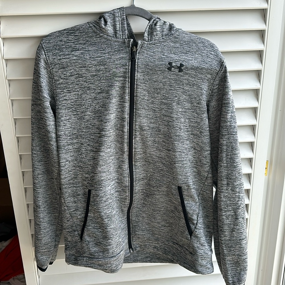 Gray full zip jacket with hood. UA cold gear